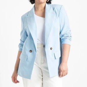 Eloquii Long Relaxed Blazer Power Blue NWT New Plus Open Front Button Women's 20